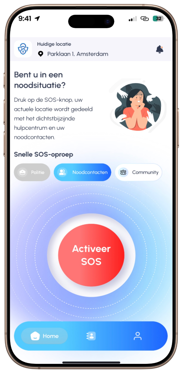 Altijd Veilig – SOS startscherm