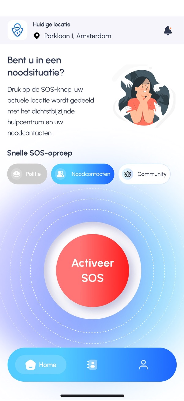 Altijd Veilig app – SOS startscherm